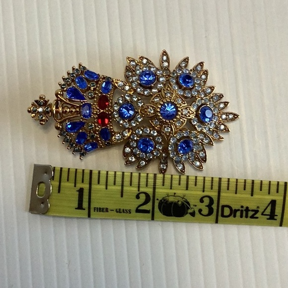 JOAN RIVERS Vintage Royal Monarch Maltese Cross Gold Blue Red Brooch Signed - Picture 14 of 15